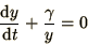 \begin{displaymath}
{\d y\over\d t} + {\gamma\over y} = 0
\end{displaymath}