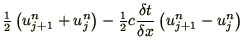 $\displaystyle {\mathchoice{{\textstyle{\frac12}}}{{\textstyle{\frac12}}}{{\scri...
...scriptscriptstyle{1/2}}}}c{\delta t\over\delta x}\left(u_{j+1}^n - u_j^n\right)$