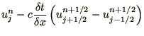 $\displaystyle u_j^n - c{\delta t\over\delta x}
\left(u_{j+{\mathchoice{{\textst...
...{\textstyle{\frac12}}}{{\scriptstyle{1/2}}}{{\scriptscriptstyle{1/2}}}}}\right)$