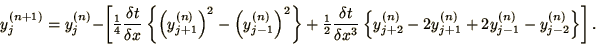 \begin{displaymath}
y_j^{(n+1)} = y_j^{(n)} - \left[{\mathchoice{{\textstyle{\f...
...1}^{(n)}
+ 2 y_{j-1}^{(n)} - y_{j-2}^{(n)}\right\}\right].
\end{displaymath}